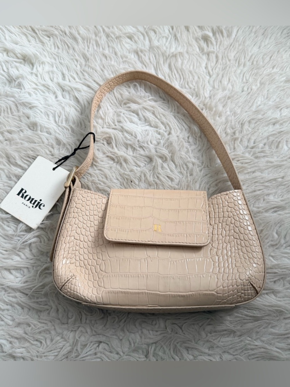 Rouje Baguette Croco Shoulder Bag - Biege